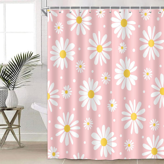 Hot Pink Floral 72x72 Shower Curtain Set Cute Daisy Girly Bath Curtain Washable Polyester Fabric Shower Curtains With 12 Hooks Modern Aesthetic Decor Colorful White Yellow Flower Bathroom Accessories