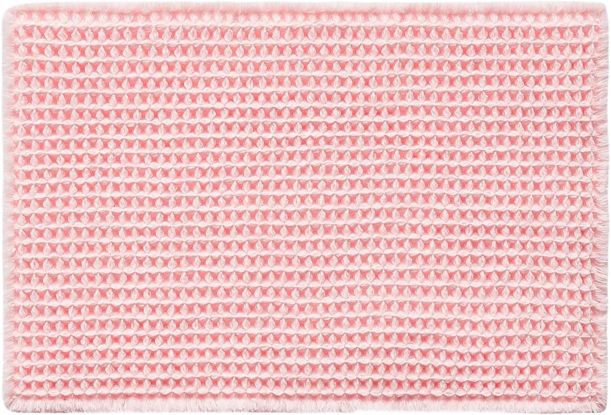 TYUU Light Peachy Pink Bathroom Rugs, Waffle Bath Mat Non Slip Washable Quick Dry Cute Bath Mat Boho Farmhouse Bathroom Decor, 30"x20" Light Peachy Pink