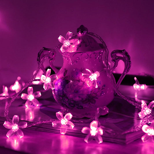 Fairy Flower String Lights Decor, USB & Battery Lighted Decorative Cute Cherry Blossom Indoor Bedroom Window Hanging, Novelty Floral Lamp for Christmas Easter Wedding Party Birthday Décoration (Pink)