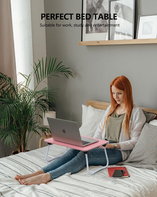 ZEAPTAC Laptop Bed Desk, Foldable Lap Desk, Portable Lap Table, Bed Table, Laptop Stand, Lightweight & Mini Table for Breakfast/Picnic/Drawing/Couch/Floor - Pink