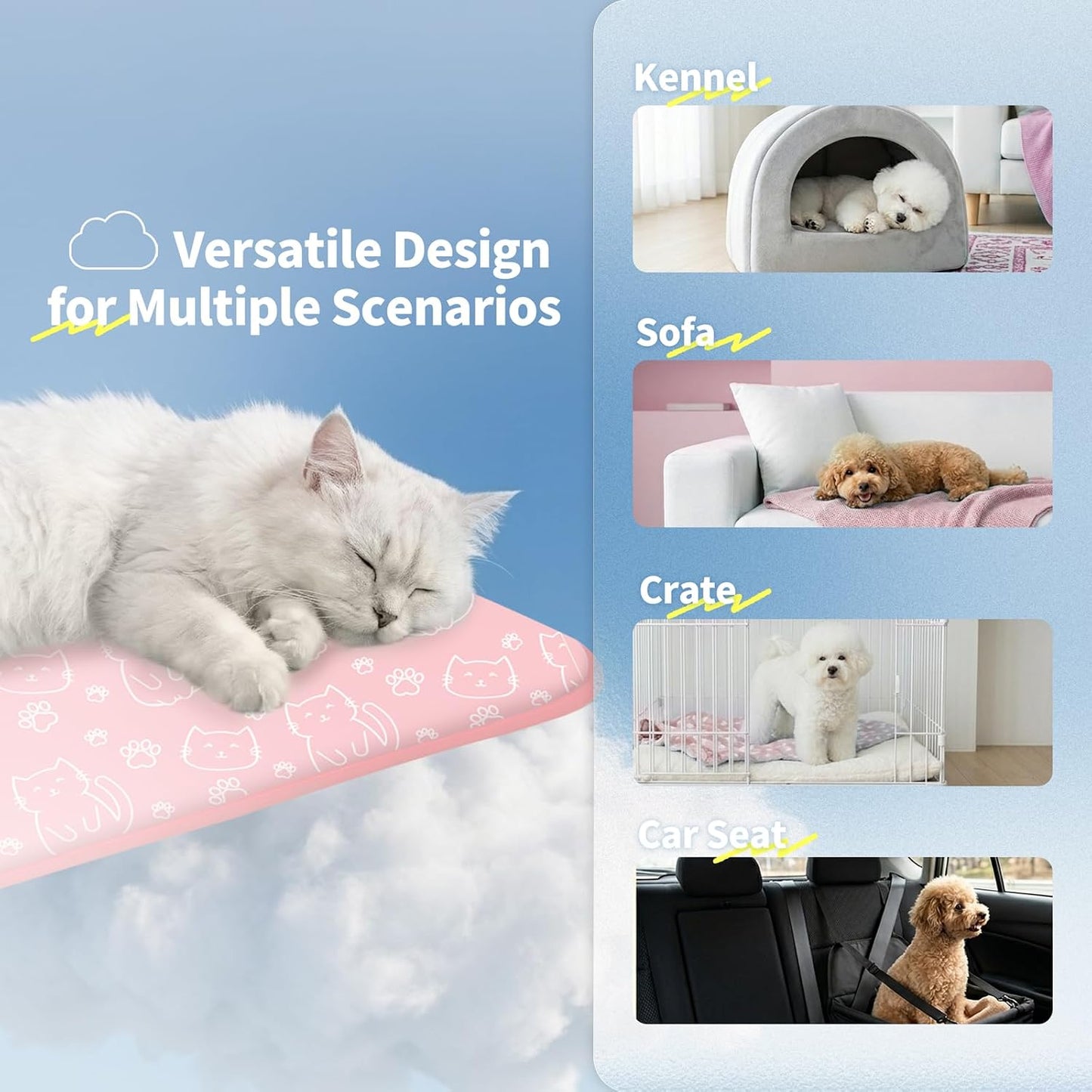 NWK Pet Cooling Mat -Q-Max>0.345 Ice Silk Cooling Mat for Dogs & Cats Portable & Washable Pet Cooling Blanket, Car Seats, Beds for Summer (Pink Cat, 27'' X 20'' X 0.3'')
