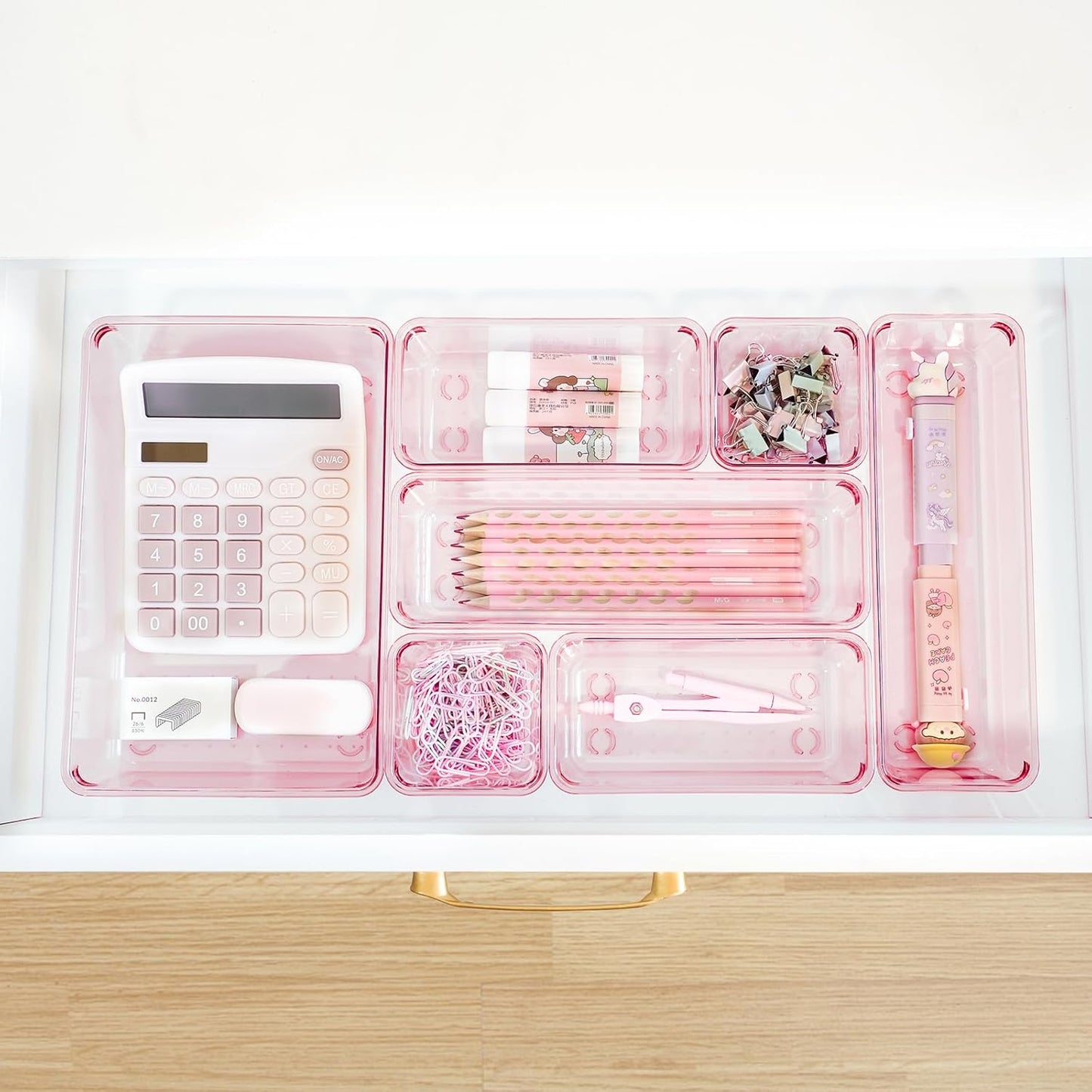 Kitchen Desk Drawer Organizers Storage for Office, Small Acrylic Vanity Trays Makeup Organizer for Drawer Bathroom Plastic Make up Organizers 25 Pcs Pink