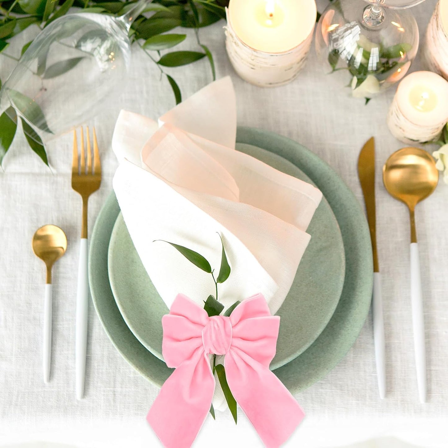 FYSUIMU 10Pcs Large Bow Napkin Rings Velvet Pink Bowknot Napkin Holder Chic Napkins Buckle Dinner Table Ring for Wedding Valentine’s Day Party Table Decor
