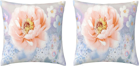 Decorative Velvet Throw Pillow Covers Set of 2, 18x18 Watercolor Pink Flower Soft Pillow Case Cozy Square Cushion Covers, Christmas Home Decor Pillowcase for Sofa Couch Living Room Bed