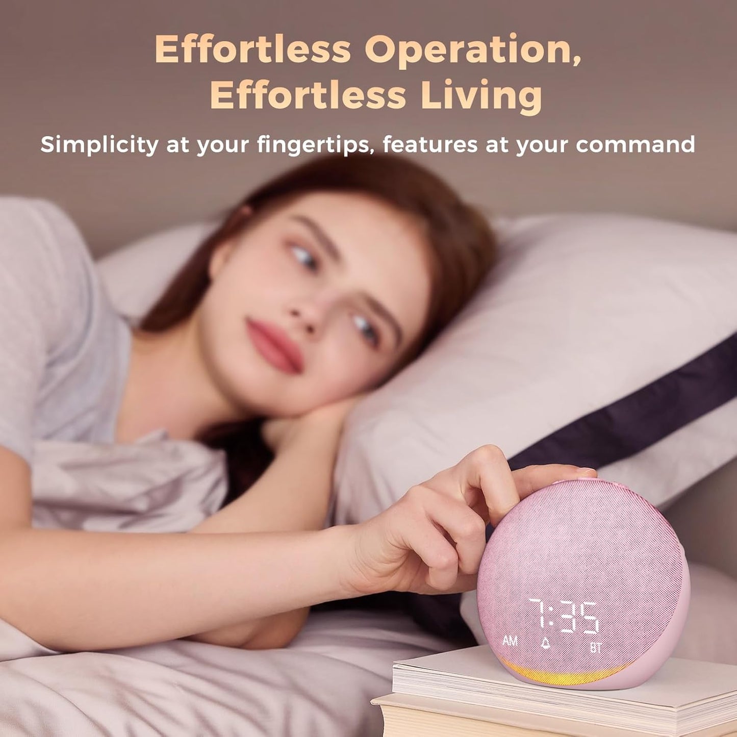 Acedeck Sound Machine Alarm Clock for Bedroom: 25 Natural Sleep Sounds - White Noise Machine for Adults Kids Baby - Gentle Wake Up Alarm with Bluetooth Speaker - Pink