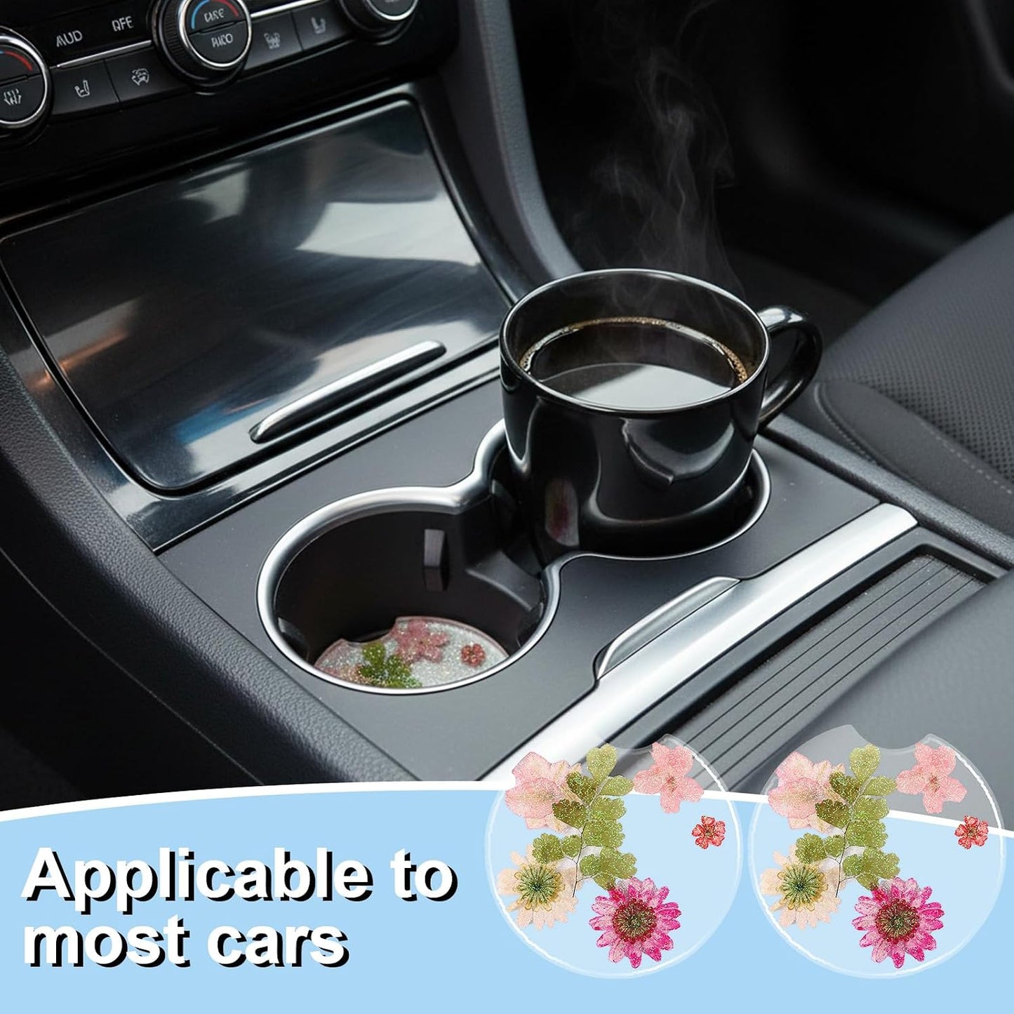 2PCS Resin Coasters, Flower Pink Coaster for Women, Resin Transparent Pink Cup Holder Coaster for Cars, Suitable for Most Cars Cup Holders, Both Functional and Decorative, 2.56 Inch