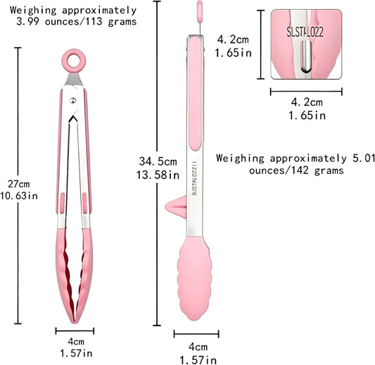 2 Pack Pink Silicone Cooking Tongs, 12-9Inch Stainless Steel Tongs for Cooking Heat Resistant Silicone Cooking Tongs Perfect for Grilling, Salad, and Canning