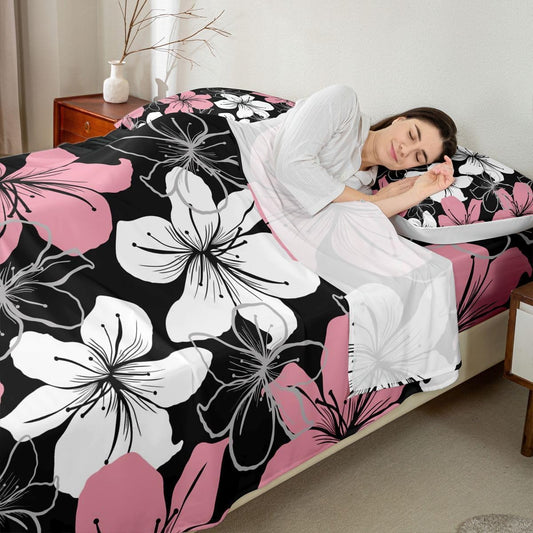 Castle Fairy Peach Blossom Bed Sheet 4 Piece,Romantic Vintage Flowers Sheets Full Size Bed Set for Teens Adults Women Bedroom Decor,Dusty Pink Floral Bedding Set with Flat,Fitted Sheet,2 Pillow Cases