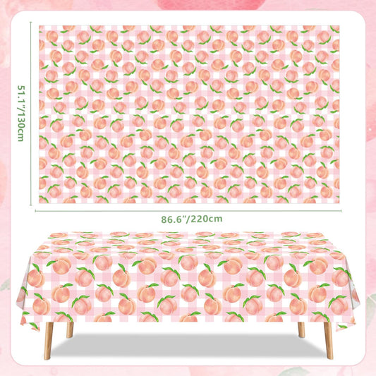 4Pcs Peach Tablecloth Pink Sweet One Peach Girl Summer Birthday Party Decoration 51 x 86 Pink Check Disposable Plastic Table Cloth Dining Room Kitchen Indoor Outdoor Décor (4)