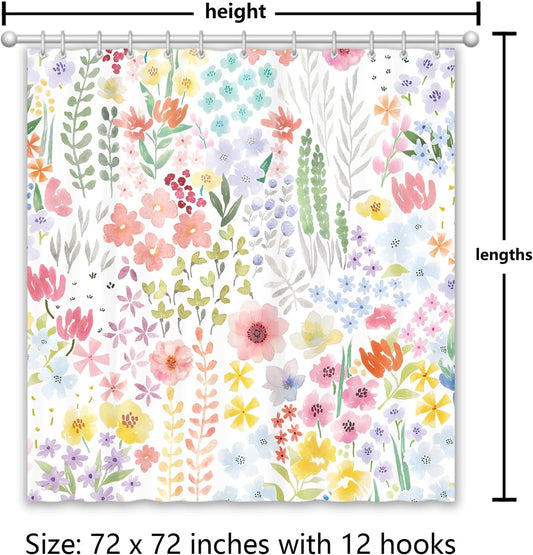 APROPHIC Floral Shower Curtain for Bathroom, Summer Colorful Wildflower Shower Curtain Set with 12 Hooks, Fabric Waterproof Bathroom Decor, Machine Washable, 72" W x 72" H