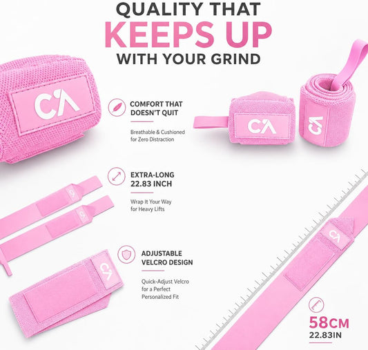 Wrist Wraps for Weightlifting, 18” Adjustable Elastic Wrist Support with Thumb Loop, Cute Pastel Gym Wraps for Small Wrists, Bench Press, Powerlifting & Strength Training