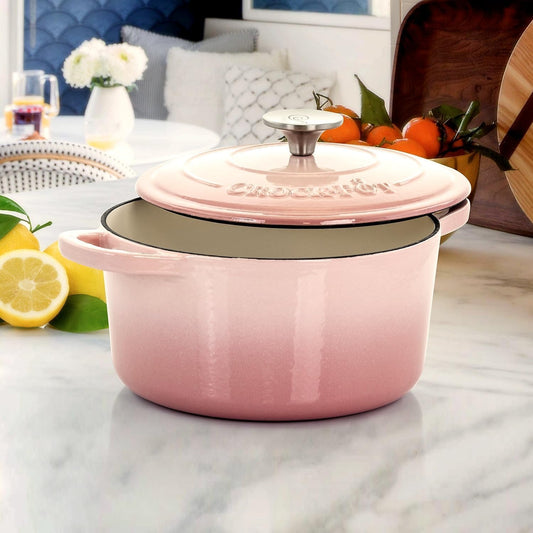 3 Quart Enameled Cast Iron Dutch Oven with Lid – Round Mini Casserole Pot with Self-Basting Cover & Stainless Steel Knob, Even Heat Distribution for Braising, Baking & Simmering (Pink, 3 Quart)