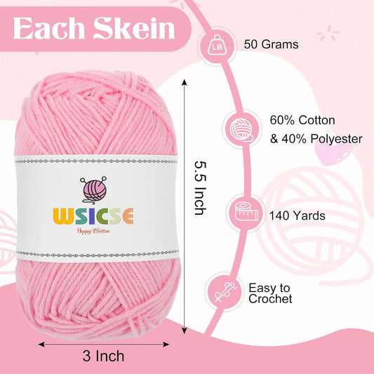 4 PCS Crochet Yarn, 560 Yard Soft Yarn for Crocheting Assorted Colors Fluffy Yarn for Hand Knitting Craft Gifts 1 Skein/140 Yard-Pink