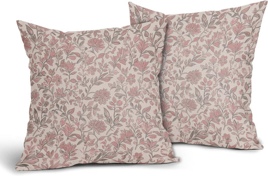Vintage Floral Pillow Covers 20x20 Inch Set of 2 Antique Pink Gray Flower Outdoor Throw Pillows Neutral Traditional Square Cushion Case Decoration for Couch Home Decor