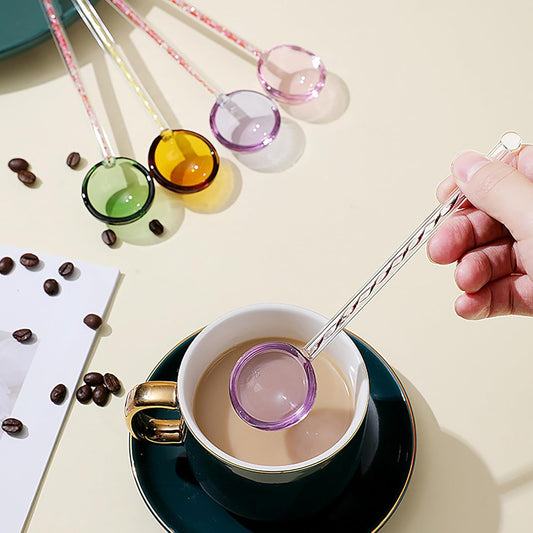 Glass Coffee Stirring Spoons Clear Crystal Cocktail Mixing Spoon Candy Color Teaspoons Ice Cream Jam Yogurt Salt Sugar Scoop Swizzle Stick Stirrer for Bar Cafe Party Banquet (Pink-B)