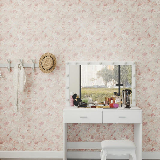 Floral Peel and Stick Wallpaper,Boho Pink Watercolor Flower Self Adhesive Wallpaper Boho Contact Paper Removable Decorative Wall Paper for Bedroom Bathroom Shelf Liner Decor Vinyl 17.3" x 196.9"