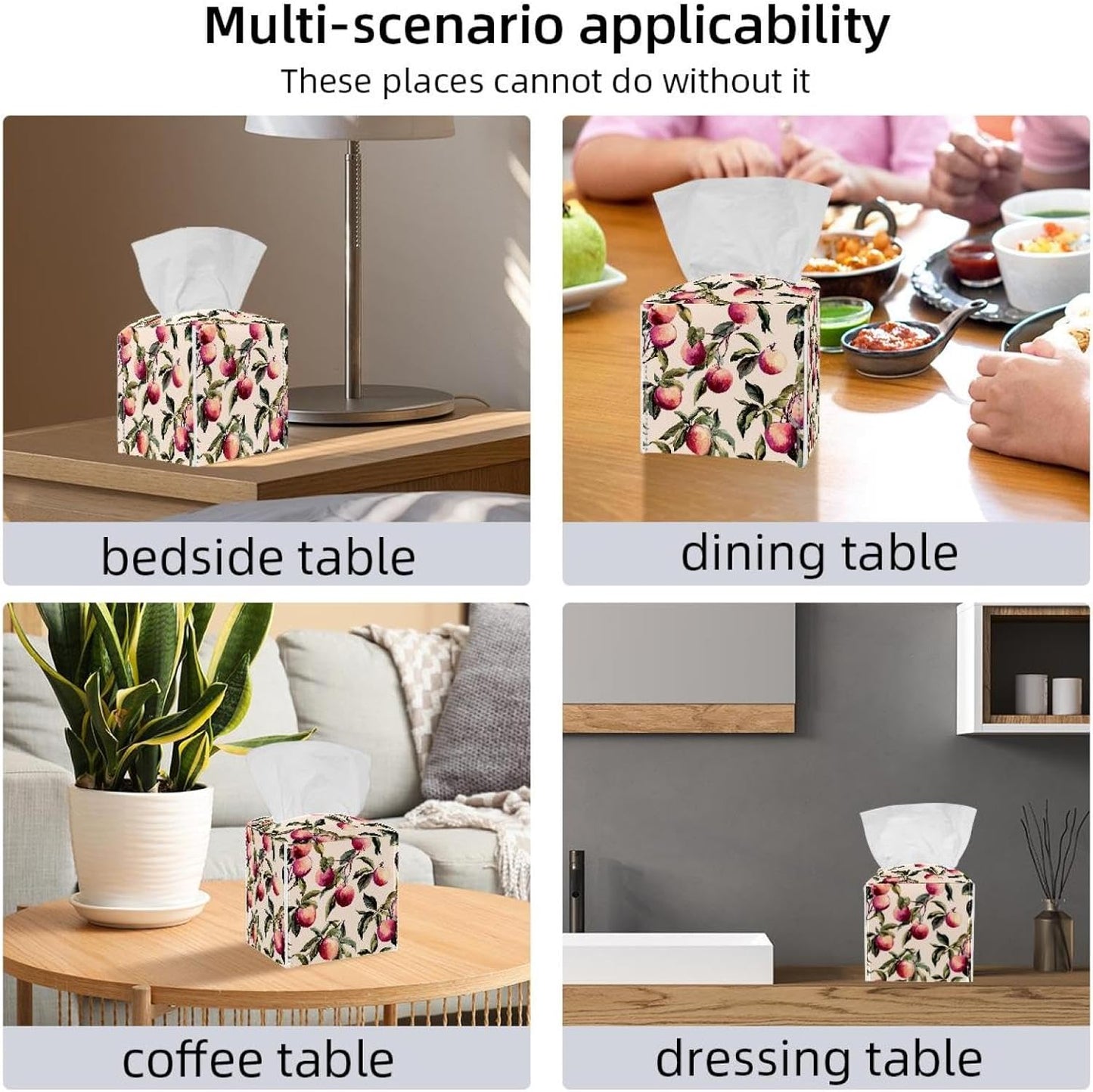 Pink Peach Pattern (2) Tissue Box Holder, PU Leather Tissue Box Cover Square, Paper Facial Decorative Tissues Cover for Night Stands Bathroom Office Home Decor