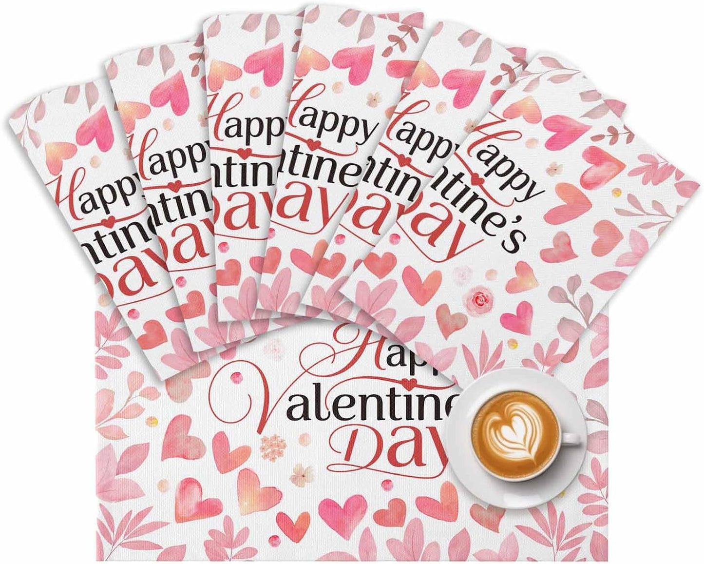 Valentine's Day Placemats for Dining Table Set of 6 Peach Pink Love Floral Modern Romantic Cotton Linen Cloth for Square/Rectangle/Round Table Mat Placemat, Kitchen Dinner Holiday Décor