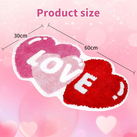 Valentines Bathroom Rug Non-Slip Love Shaped Heart Rug Pink Red Toilet Shower Mat Cute Decor for Bedroom Porch Entryway Floor Door Kitchen Washable Carpet for Home Living Room Decorations