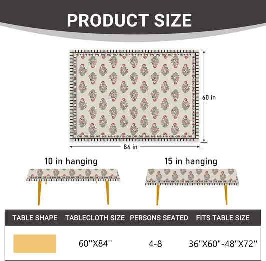 Vintage Floral Rectangle Tablecloth 60 x 84 Inches, Retro Pink Flower Botanical Pastoral Decorative Dining Table Cloth, Spring Summer Dinner Tablecover Picnic Party Decoration