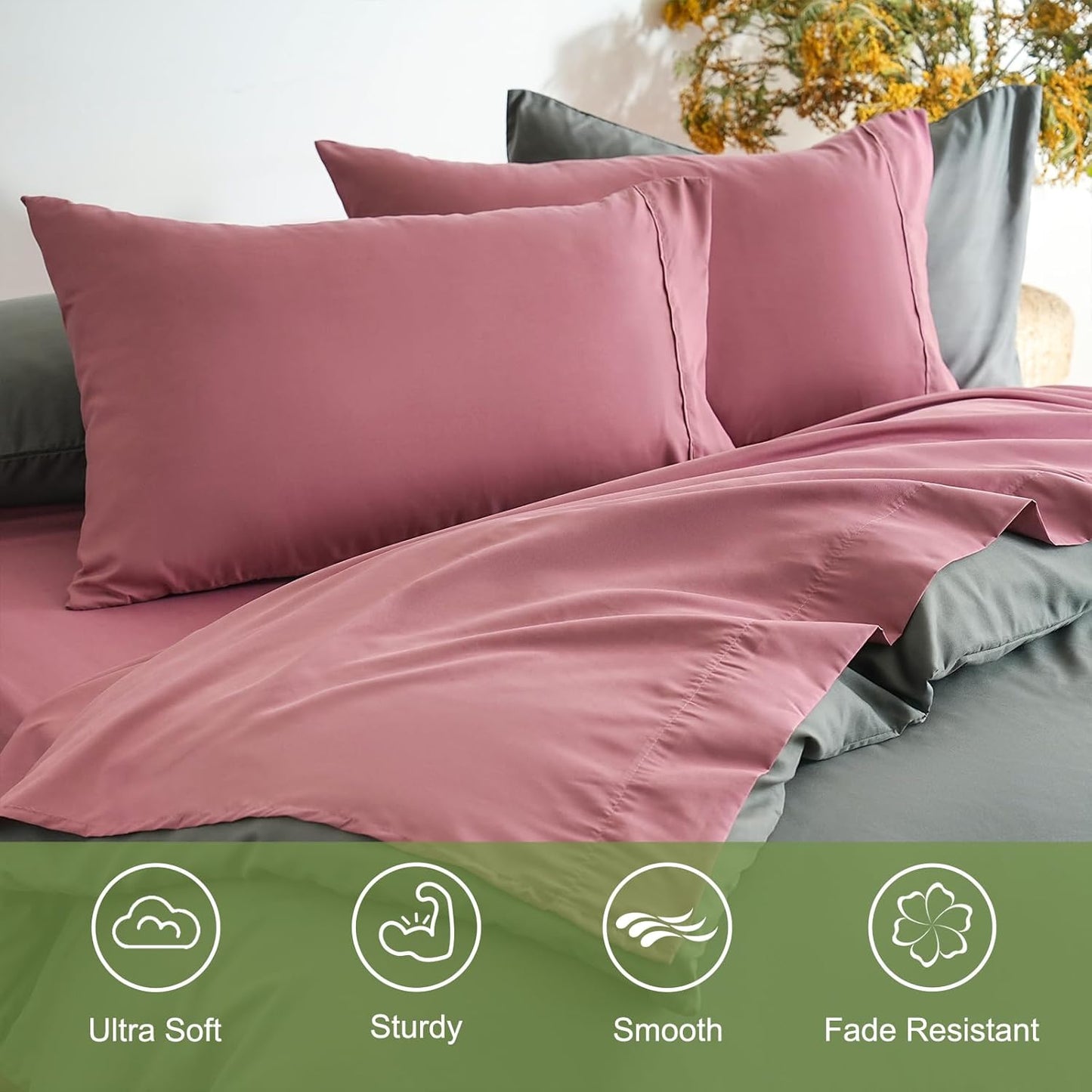 Mohap Bed Sheet Set 4 Pieces Double Brushed Microfiber 1800 - Breathable All Season Luxury Soft Bedding - Full Vintage Pink