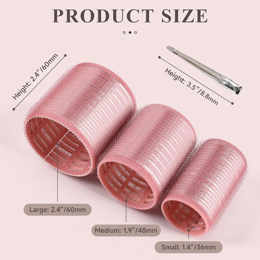 26 Pcs Ceramic Thermal Hair Rollers Set,Hair Curlers for Blowout Look Long Medium Short Hair,Jumbo Self Grip Hair Rollers with Clips for Women(18 Rollers + 8 Stainless Steel Clips,Pink)