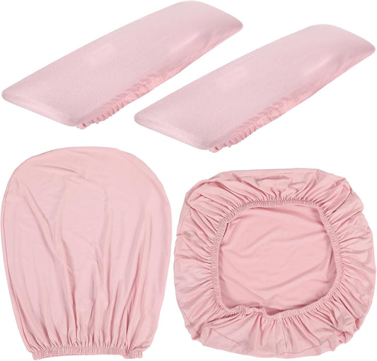 Tallew 4 Pcs Office Chair Covers Set Computer Universal Protective Stretchable Chair Seat Covers Desk Armrest Cover Pads Office Cushion Backrest for Rotating(Regular,Pink)