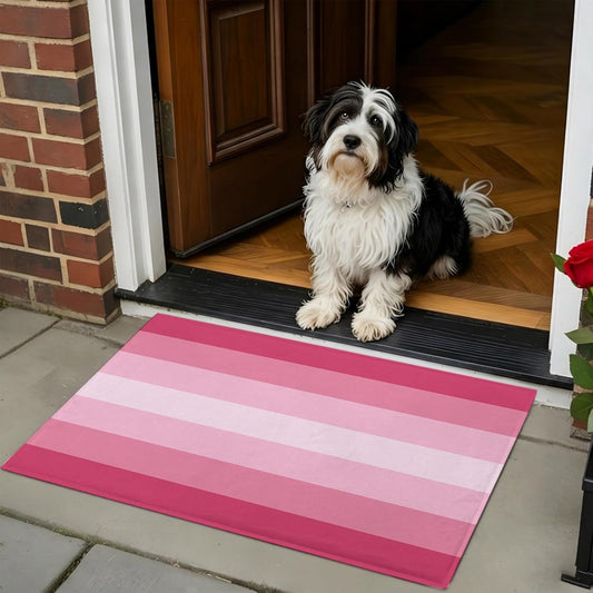 Non Slip Bath Mat for Bathroom Floor Tub, Pink Gradient Stripe Texture Bathroom Rug Water Absorbent Soft Shaggy Rugs Indoor Doormats Minimalist Modern Color Art Mats,18x30in