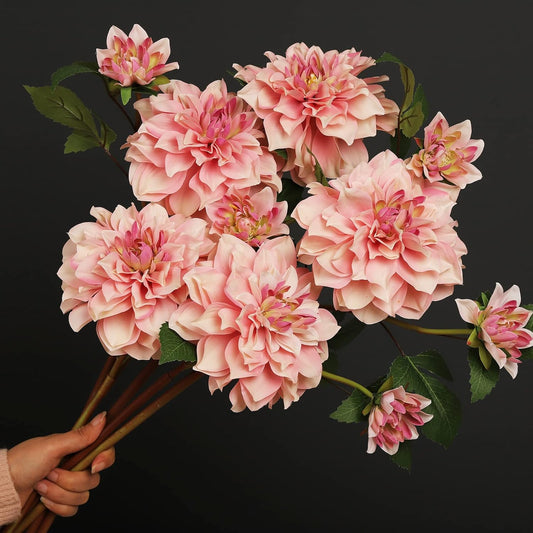 Silk Dahlia Artificial Flowers 24 Inch Long Stem - 5 Pack Fake Flowers for Wedding Bouquets,Home Decor,Spring Easter Flowers,Table Arrangements-Faux Dahlia Floral (Pink1)