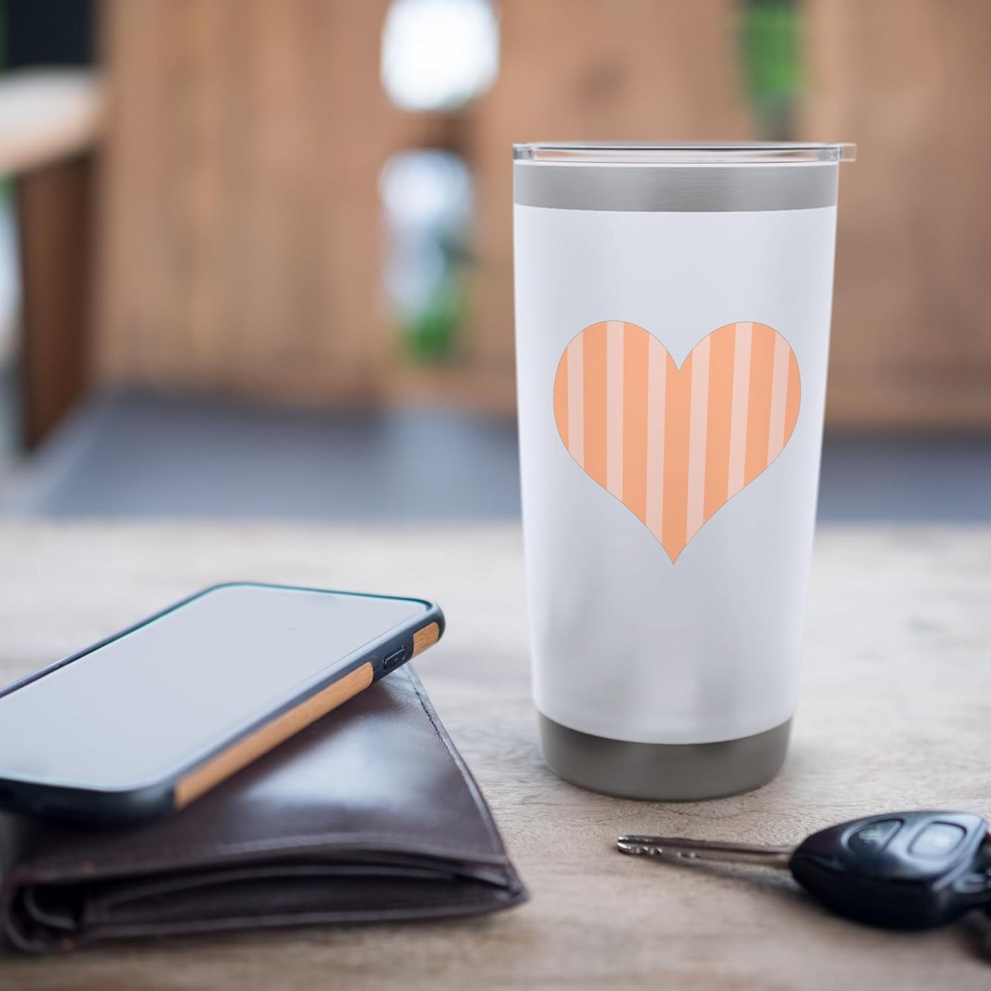 Cute Pastel Coral Peach Striped Pattern Minimalist Stainless Steel Insulated Tumbler