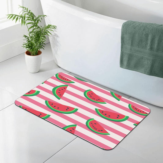 Pink Watermelon Stripes Print Absorbent Bath Mat Non Slip Washable Doormat 15.7x23.6 in Quick Dry Shower Mat Thin Floor Rug for Bathroom Kitchen Entryway