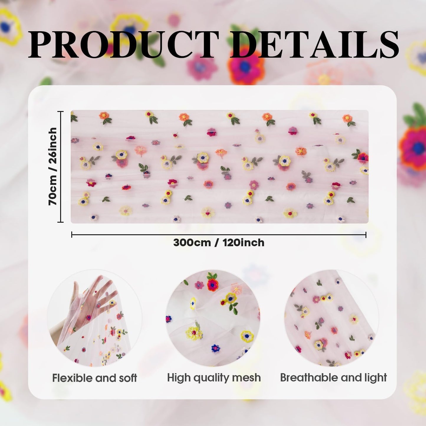 Artoid Mode Light Pink Wildflower Floral Gauze Embroidery Table Runner 120 Inch 10FT, Tulle Seasonal Spring Kitchen Dining Table Decor for Home Party