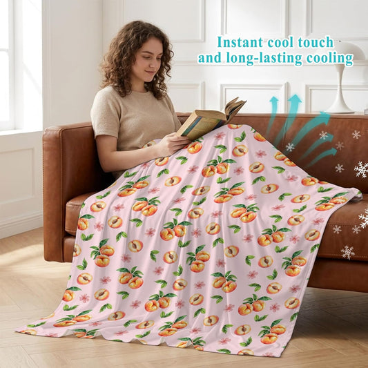 40"x60" Lap Cooling Blanket Pink Peaches Ice Silk Lightweight Breathable Soft Summer Blanket for Hot Sleepers Couch Bed Sofa Camping Flowers Summer Fruit