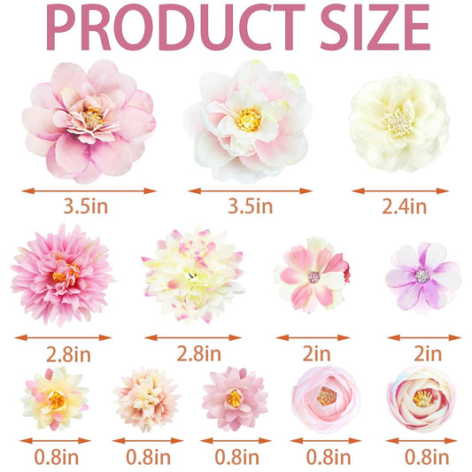 21 PCS Flowers Hair Accessories Women Boho Hair Barrettes Clips Girls Pink Purple Floral Rose Bride Headpiece Wedding Festival(PINK & PURPLE)