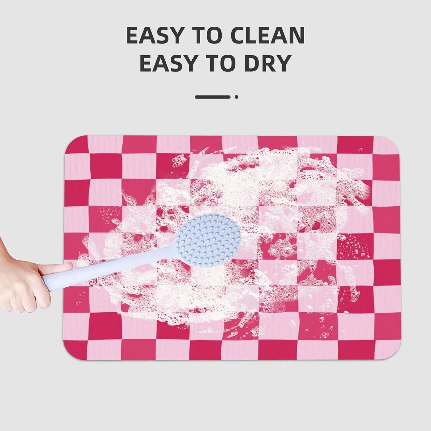 Bath Mat Pink Checkerboard Pattern Absorbent Non Slip Doormat 15.7x23.6 in Washable Diatomaceous Shower Mat Floor Mats for Bathroom Kitchen Entryway