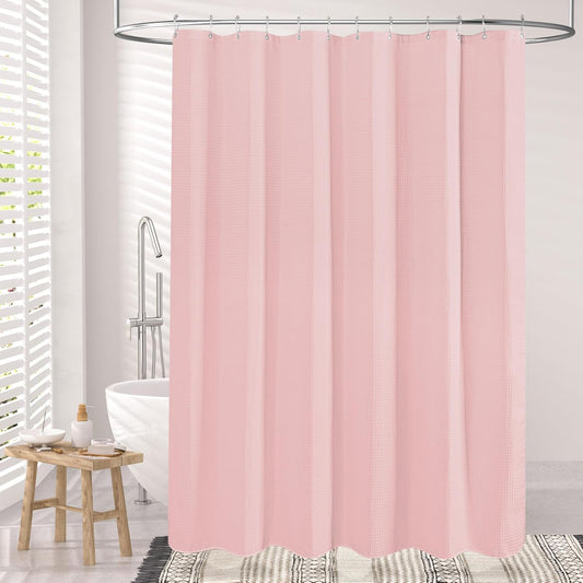 AmazerBath Waffle Shower Curtain, Blush Pink Shower Curtain Fabric 78 Inches Long with Waffle Weave, Heavy Duty 240GSM Hotel Quality, Bathroom Shower Curtains, 72 x 78 Inches