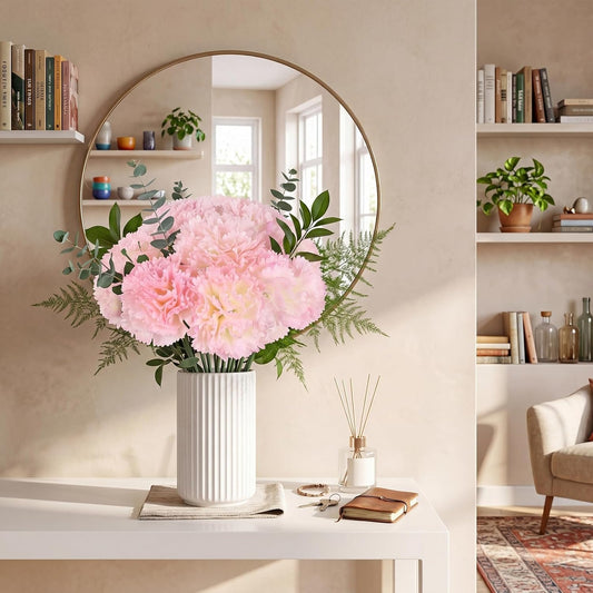 20PCS Pink Carnations Artificial Flowers with Stems, 3.15in Silk Carnations Heads Fake Flowers in Bulk for Home Weddings Table Centerpiece DIY Crafts Parties Décor(Light Pink)