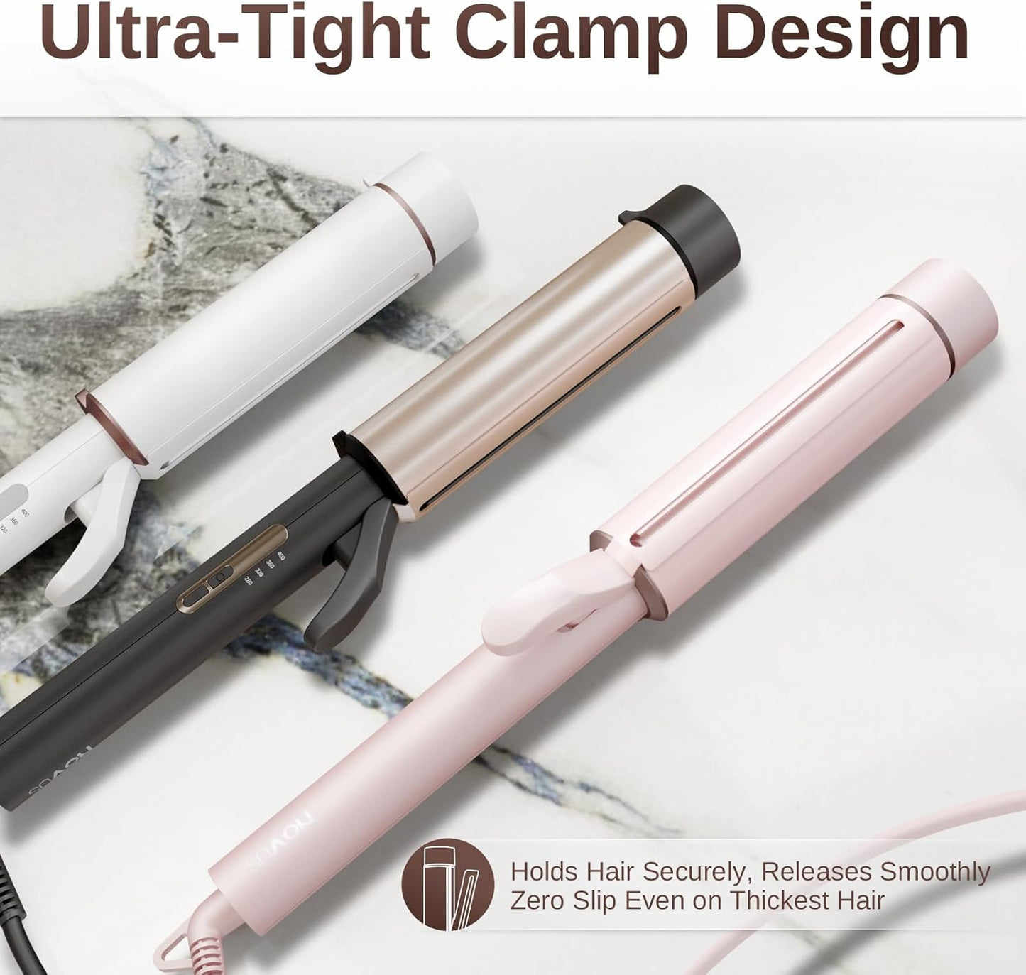 1.5 Inch Extra Large Curling Wand for Long Hair - Ceramic Tourmaline Barrel with 40000000 Negative Ions, Defined Curls and Easy to Use with Temperature Control for All Hair Types