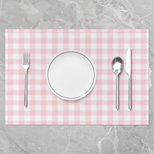 Feelyou Pink White Checked Plaid Placemats Set of 4 12x18 Inch Geometric Grid Table Mats for Kitchen Dining Seasonal Buffalo Place Mat for Dinner Table Indoor Outdoor Non-Slip Easy to Clean Washable