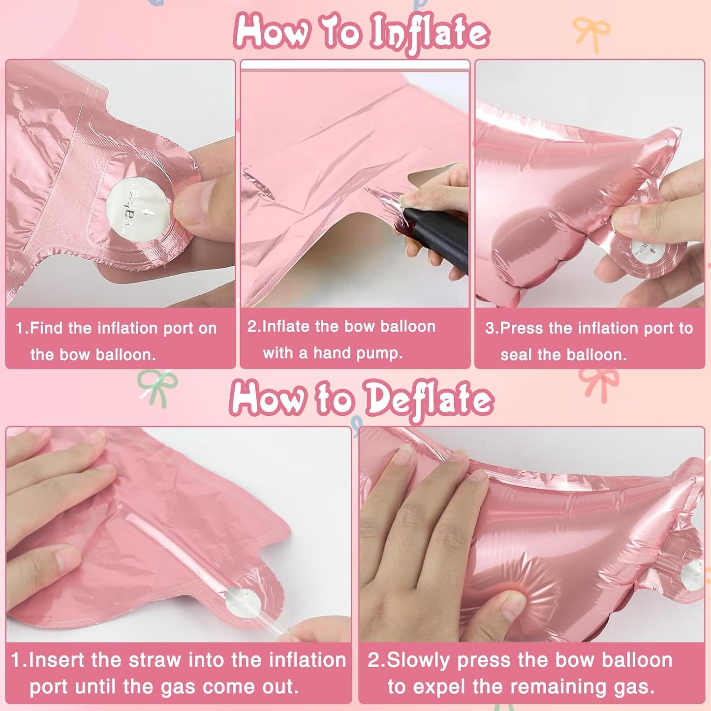4 Pcs Pink Bow Balloons Bow Birthday Decorations for Girl Women Baby Shower Bridal Shower Bachelorette Party Mothers Day Decorations