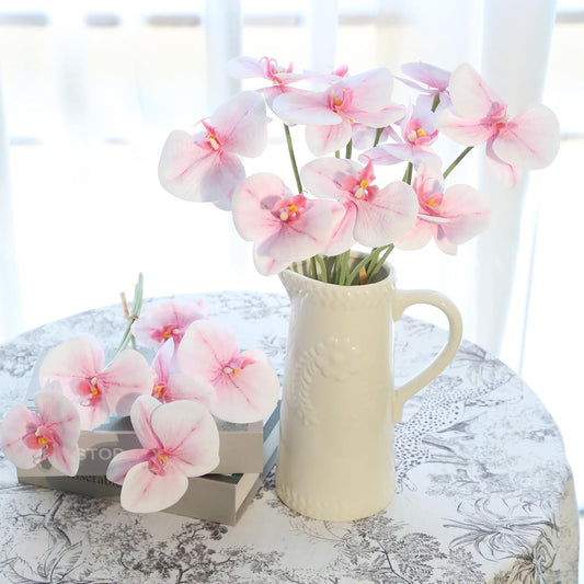 Orchids Artificial Flowers 6 Bouquets 18 Heads Light Pink Fake Orchid Real Touch Faux Flowers with Stems for Wedding Party Home Kitchen Garden Indoor Decoration(Light Pink)