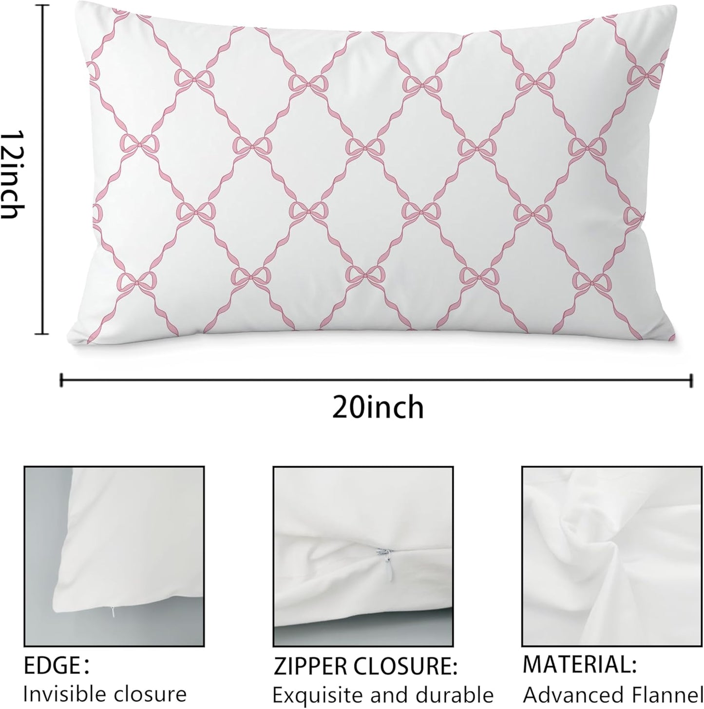 Pink Coquette Bow Pillow Covers 12x20, Preppy Bow Room Decor, Preppy Pink Pillow Covers, Girly Bedroom Dorm Decor, Coquette Stuff