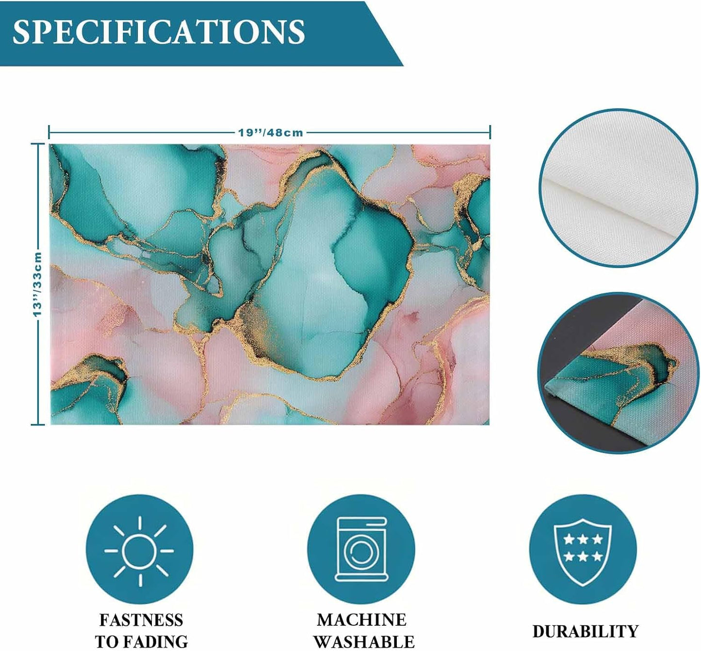Pink Water Marble Placemat Set of 4 Non-Slip Placemats for Dining Table Abstract Art Washable Table Mats, Heat Resistant Kitchen Table Mats for Party, Dining Room & Home Decor
