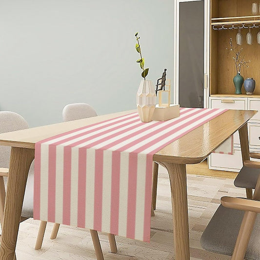 Striped Table Runner,Modern Minimalism Pink Table Runner for Home Kitchen Table Decor Dining Coffee Room Birthday Party Decor 13x36 Inch