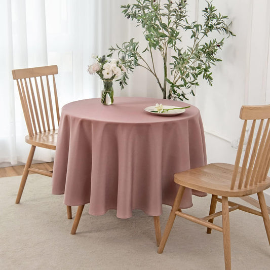 maxmill Round Linen Looking Textured Tablecloth Spill-Proof Wrinkle Free Soft Jacquard Table Cloth for Circular Table Cover, for Dining Room Buffet Banquet Parties Holiday Dinner, 70 Inch Dusty Pink