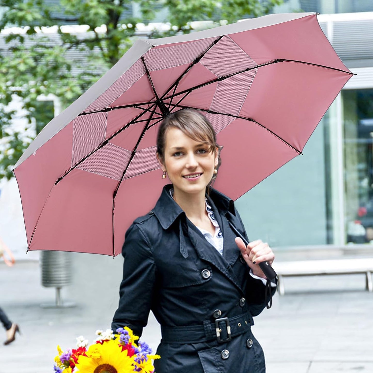 G4Free UPF 50+ UV Protection Travel Umbrella 42/46 Inch Windproof Silver Coating Sun Blocking Umbrella