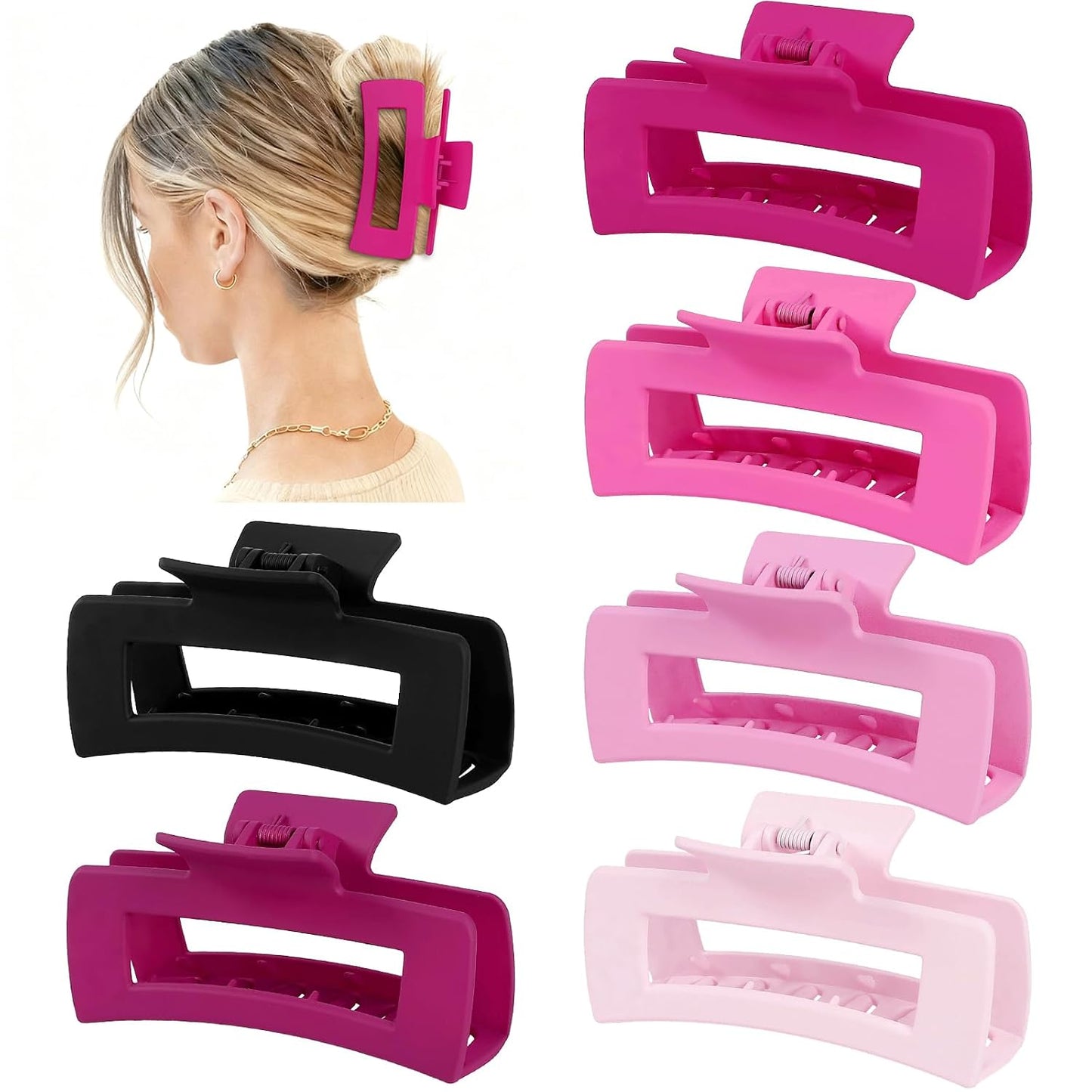Sisiaipu 4 Inch Big Hair Claw Clips 6 Pcs Large Claw for Thick Hair Square Hair Clips for Women Rectangle Hair Clips Nonslip Acrylic Banana Jaw Clips Hair Accessories for Girls (Pink Purle)