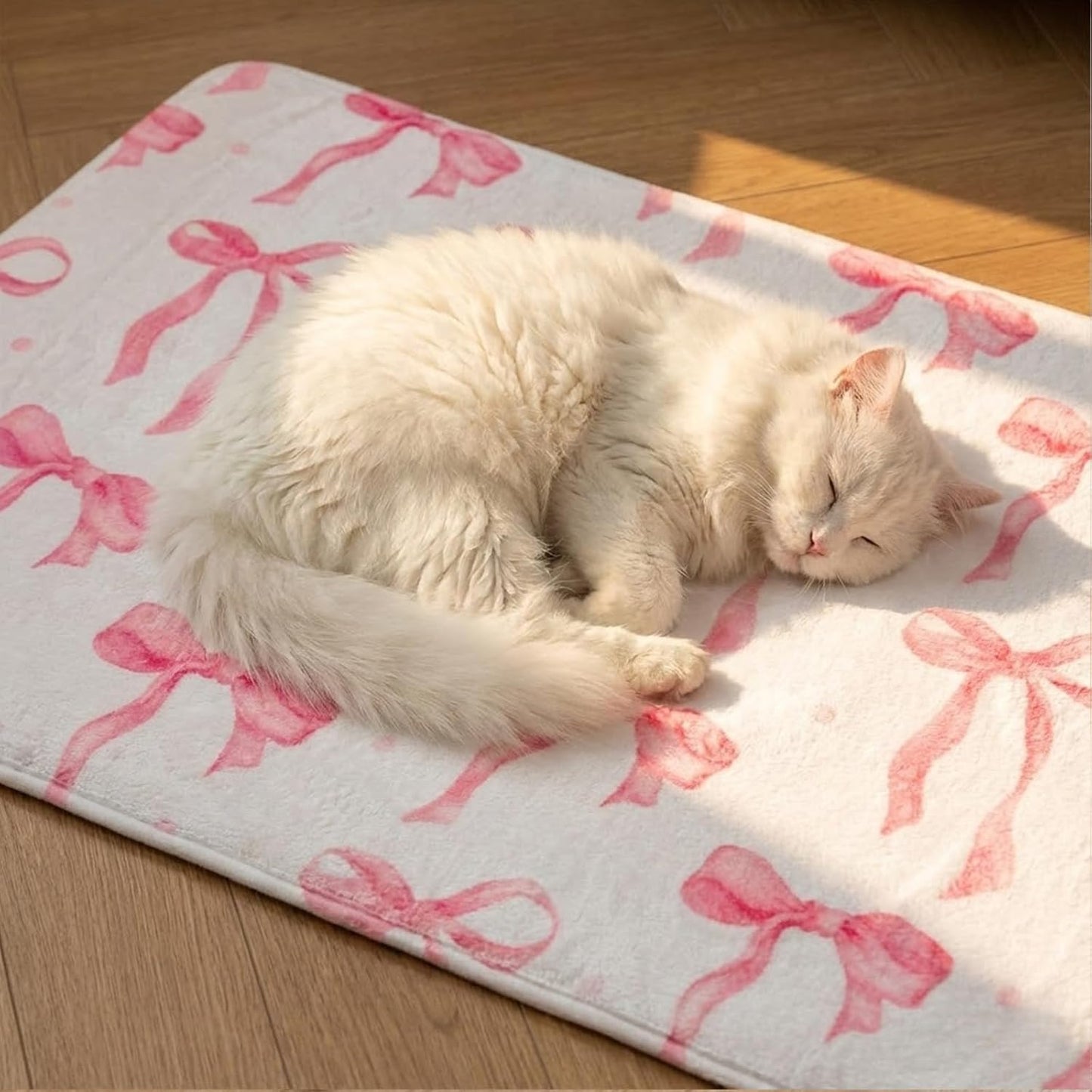 Memory Foam Bath Mat with Pink Bow Pattern, Comfortable, Soft, Non-Slip, Super Absorbent, Quick Drying Bath Rug for Bathroom,Floor, Tub & Shower, Machine Washable (16INX24IN, Bow)