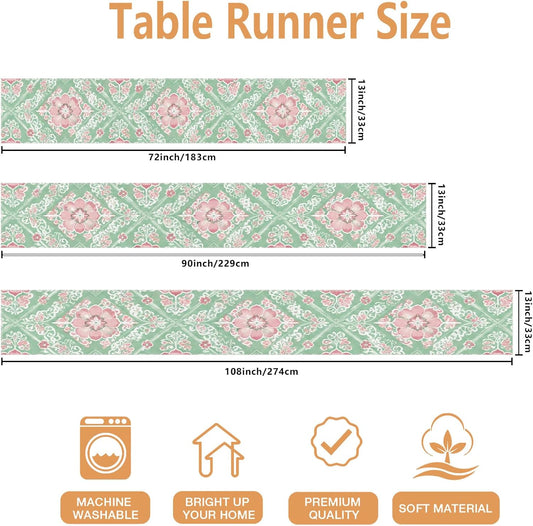 Vintage Floral Table Runner, Peach Blossom Bohemian Pattern for Spring Home Decor and Family Gatherings 13x108 Inch