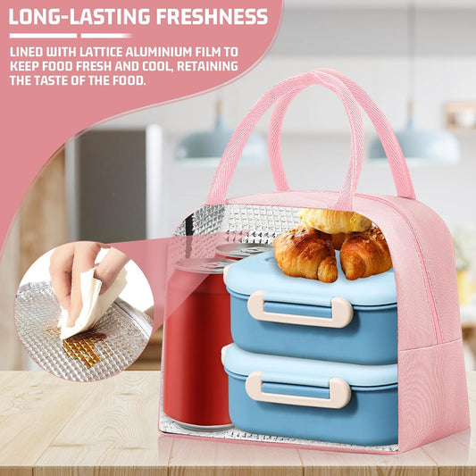 Insulated Lunch Bag for Men Women, Small Portable Reusable Lunch Cooler Tote Bag, Leakproof Thermal Lunch Box for Work Picnic Travel, Pink